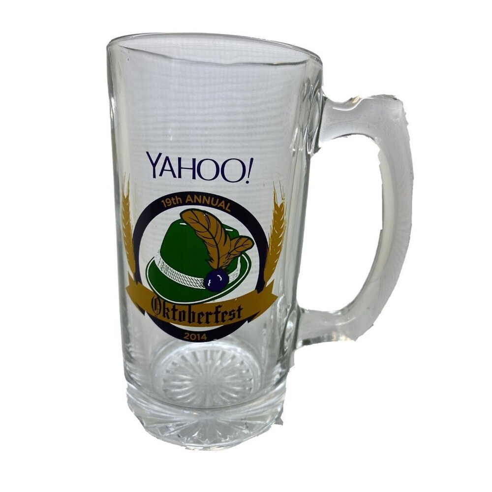 YAHOO Glass Beer Stein 19th Annual Oktoberfest 2014 11 oz Employee Collectible